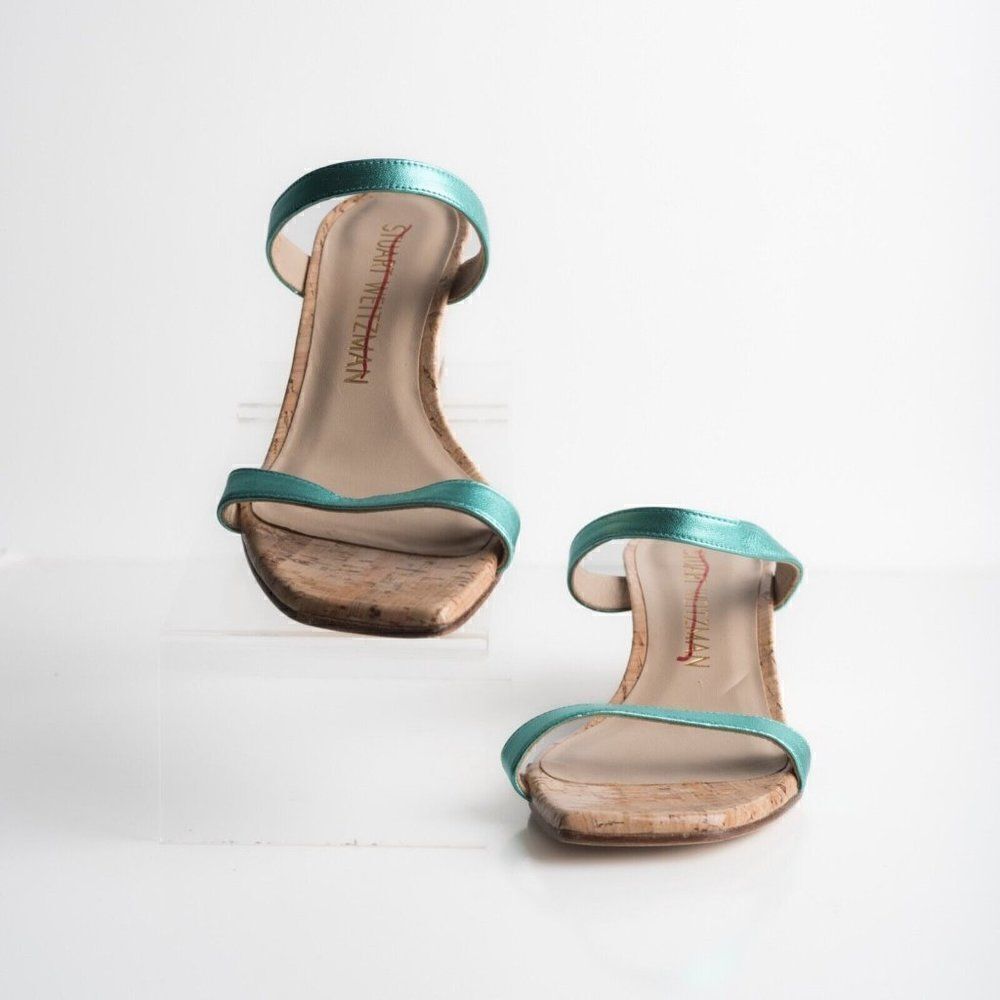 Stuart Weitzman Womens Aleena Wedge Sandals Capri Metallic Blue US 10 EU 41 New - Picture 4 of 8